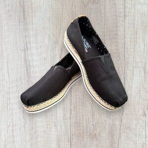 BOBS by Sketchers Black Canvas Breeze Platform Espadrilles Shoes Women's 9